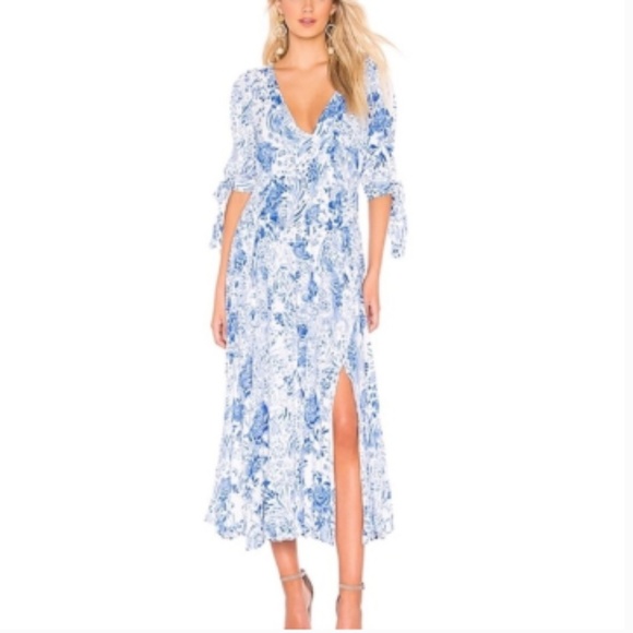 Free People Dresses Free People White Blue Floral Midi Dress Poshmark